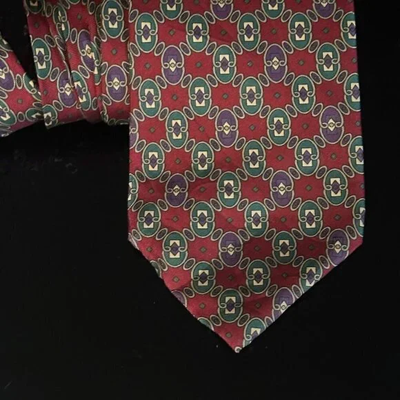 Dior Mid Century Modern Neckwear Tie 100% All Silk Purple Baroque Regal Red Mod - Picture 5 of 7